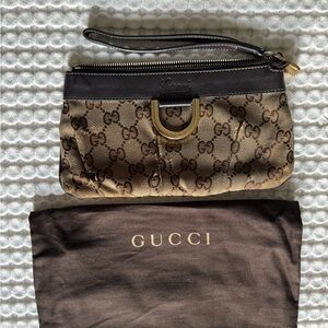 Gucci Brown Monogram Canvas Wristlet Clutch with Gold Hardware